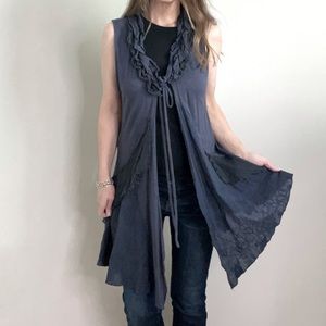 BOO RADLEY Australia boho ruffled blue long vest size Small